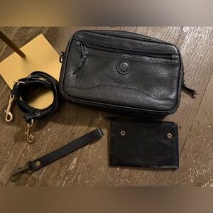 Vintage Christian Dior Black Leather Crossbody Bag w Detachable Straps and pouch
